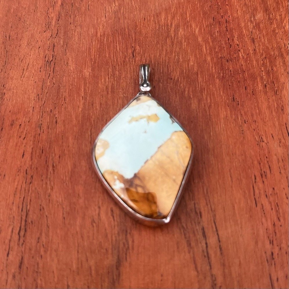 Southwestern Navajo Pendant Sterling Silver Turquoise Artist B. Lee 1.75" Long‎